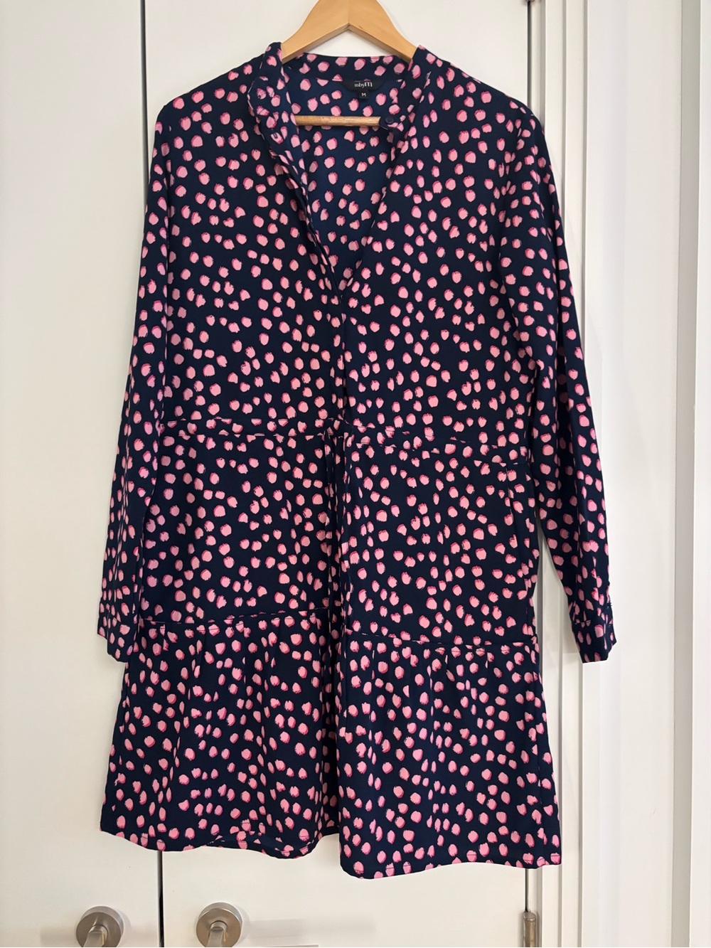Women's Navy Mini Dress with Pink Spot Print